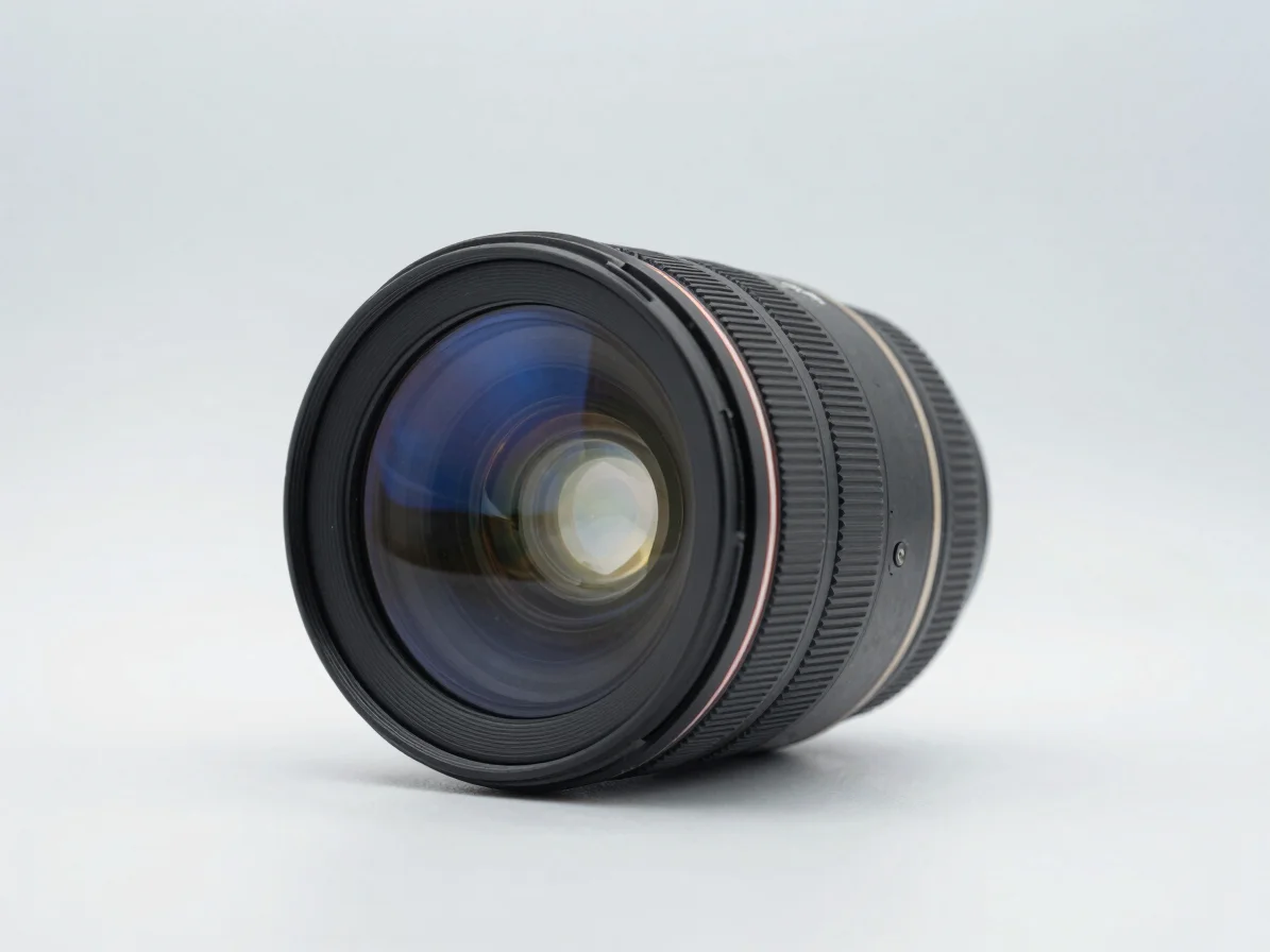 Lens with a subtle anti-reflective coating held at an angle showi