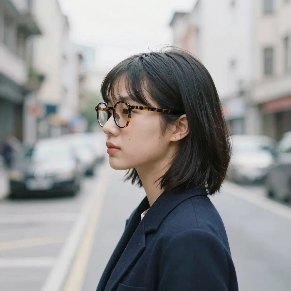 Side profile of a wearer with a round tortoiseshell frame in a ci