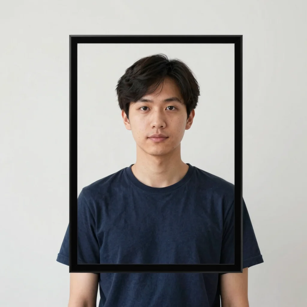 Portrait of a person wearing a thin black rectangular frame, natu